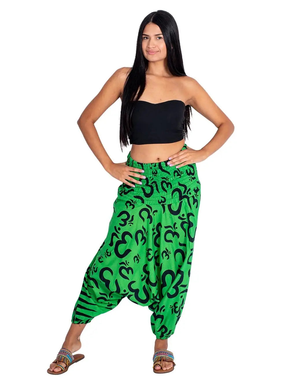 Kimago grüne Afghanhose mit schwarzem Om-Symbol