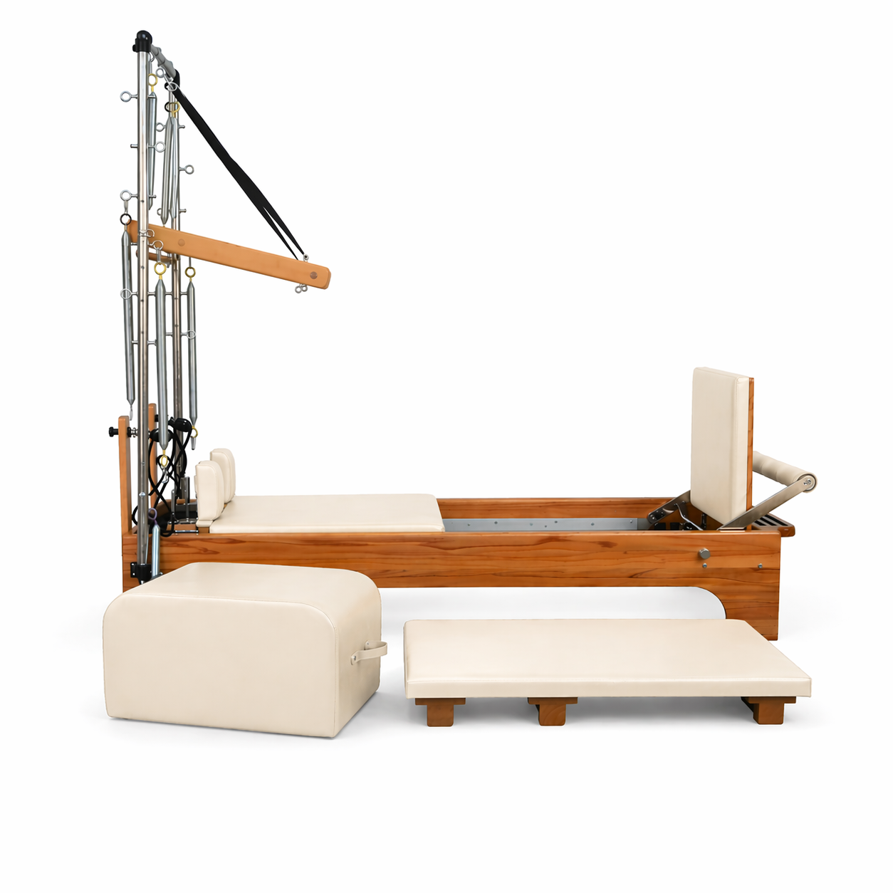 Bodylumina Premium Diamond pilates tower reformer od drveta s metalnim tornjem, oprugama, trakama, pilates boxom i produžetkom platforme, profesionalna pilates sprava za tower reformer trening, jačanje core mišića, istezanje, rehabilitaciju i oblikovanje tijela kod kuće ili u studiju.